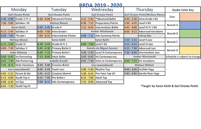 2019-20 Class Schedule